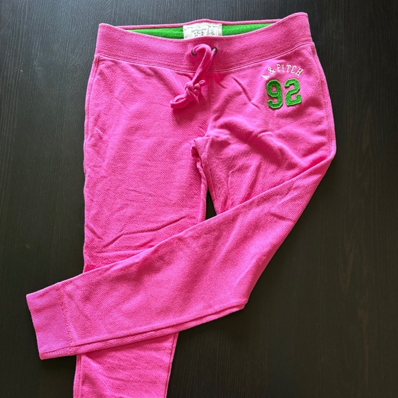 Abercrombie & Fitch Bright Pink Joggers with Green Detail - Picture 1 of 2